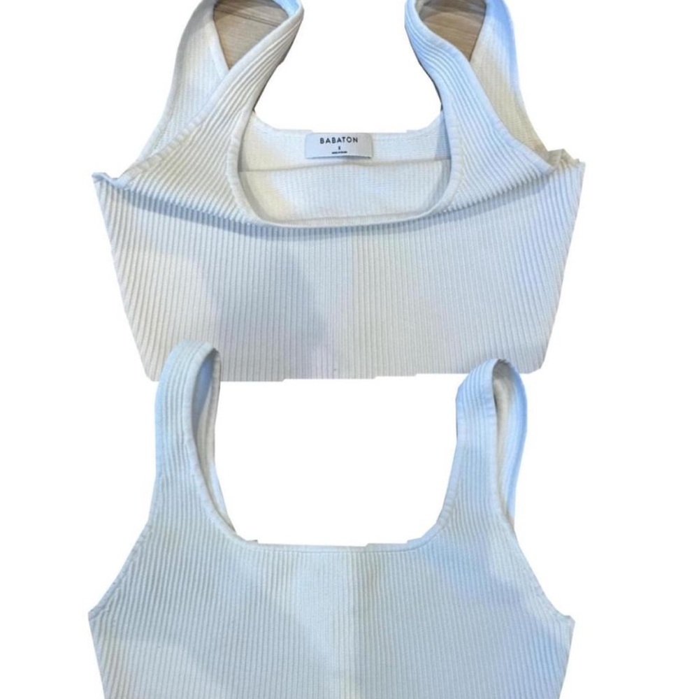 Babaton Cream Ribbed Crop Top